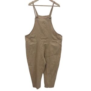 Vintage Made in Italy Linen Overalls‎ Tan Beige Wide Leg Adjustable Straps